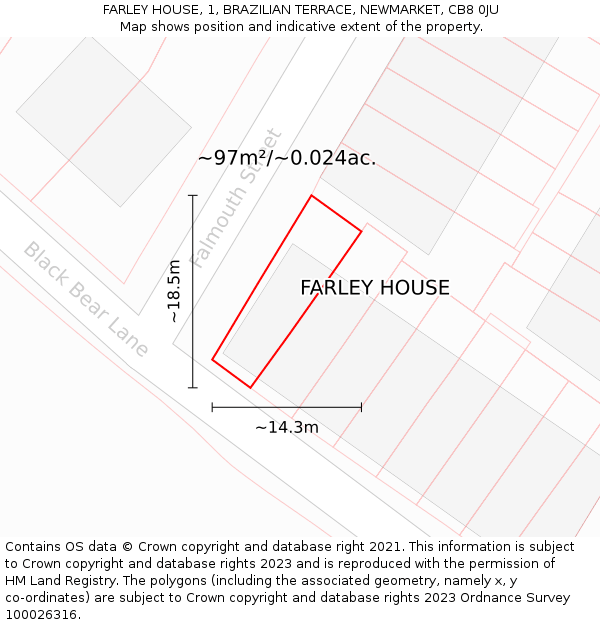 FARLEY HOUSE, 1, BRAZILIAN TERRACE, NEWMARKET, CB8 0JU: Plot and title map