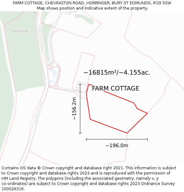 FARM COTTAGE, CHEVINGTON ROAD, HORRINGER, BURY ST EDMUNDS, IP29 5SW: Plot and title map