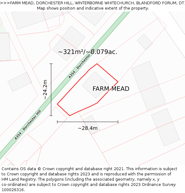 FARM MEAD, DORCHESTER HILL, WINTERBORNE WHITECHURCH, BLANDFORD FORUM, DT11 0HW: Plot and title map