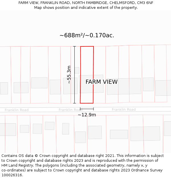 FARM VIEW, FRANKLIN ROAD, NORTH FAMBRIDGE, CHELMSFORD, CM3 6NF: Plot and title map