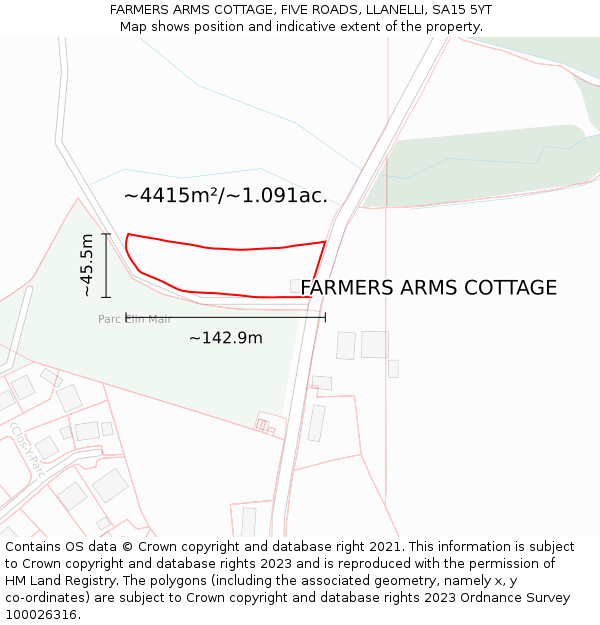 FARMERS ARMS COTTAGE, FIVE ROADS, LLANELLI, SA15 5YT: Plot and title map
