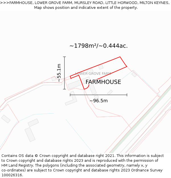 FARMHOUSE, LOWER GROVE FARM, MURSLEY ROAD, LITTLE HORWOOD, MILTON KEYNES, MK17 0PG: Plot and title map