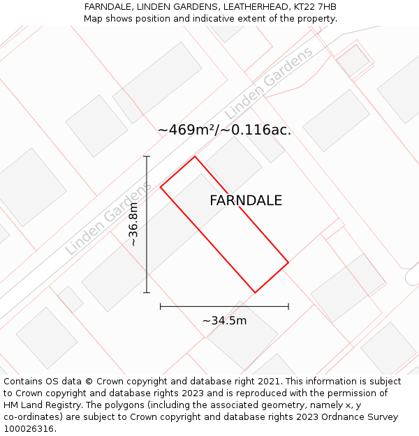 FARNDALE, LINDEN GARDENS, LEATHERHEAD, KT22 7HB: Plot and title map