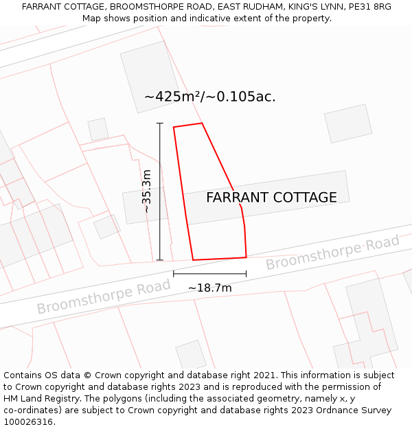 FARRANT COTTAGE, BROOMSTHORPE ROAD, EAST RUDHAM, KING'S LYNN, PE31 8RG: Plot and title map