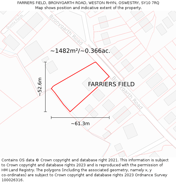 FARRIERS FIELD, BRONYGARTH ROAD, WESTON RHYN, OSWESTRY, SY10 7RQ: Plot and title map