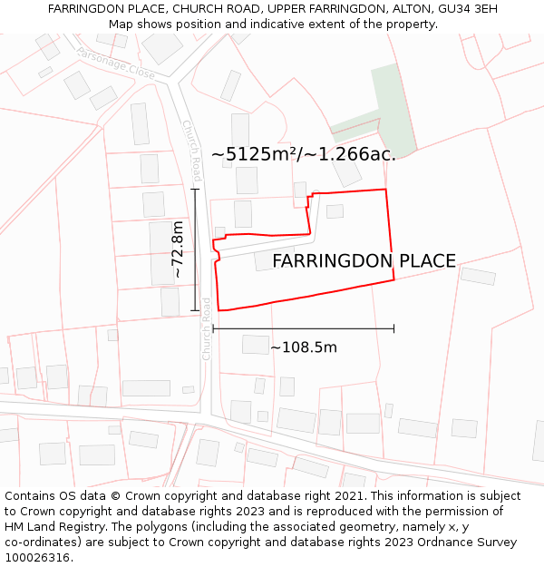 FARRINGDON PLACE, CHURCH ROAD, UPPER FARRINGDON, ALTON, GU34 3EH: Plot and title map