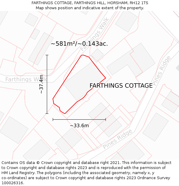 FARTHINGS COTTAGE, FARTHINGS HILL, HORSHAM, RH12 1TS: Plot and title map