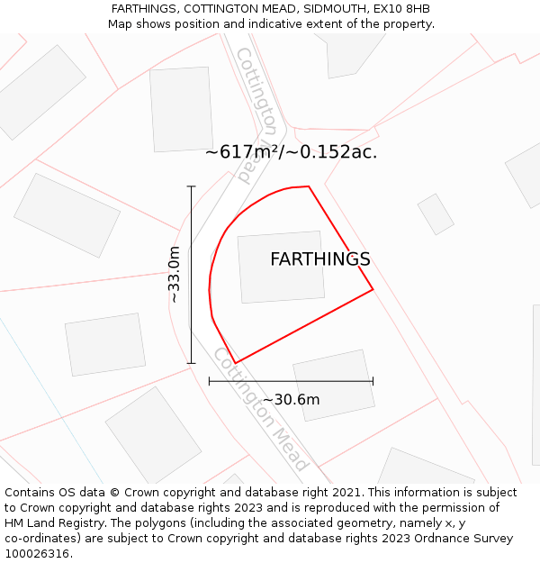 FARTHINGS, COTTINGTON MEAD, SIDMOUTH, EX10 8HB: Plot and title map