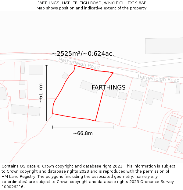 FARTHINGS, HATHERLEIGH ROAD, WINKLEIGH, EX19 8AP: Plot and title map
