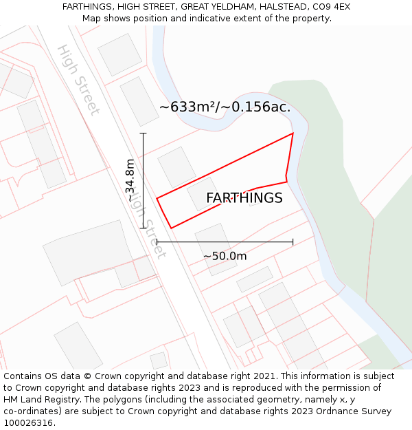 FARTHINGS, HIGH STREET, GREAT YELDHAM, HALSTEAD, CO9 4EX: Plot and title map