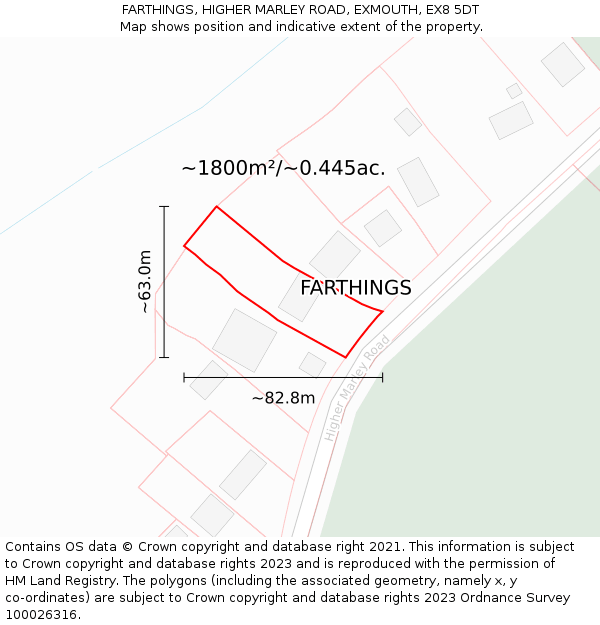 FARTHINGS, HIGHER MARLEY ROAD, EXMOUTH, EX8 5DT: Plot and title map