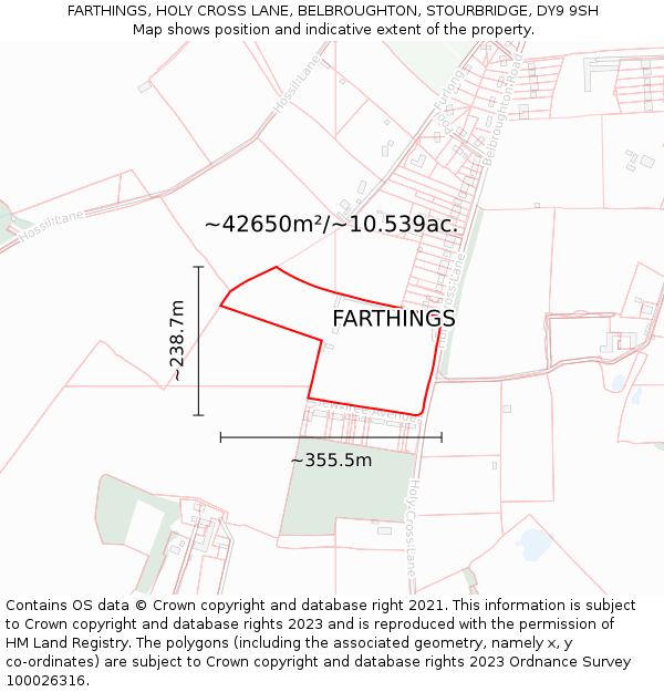 FARTHINGS, HOLY CROSS LANE, BELBROUGHTON, STOURBRIDGE, DY9 9SH: Plot and title map