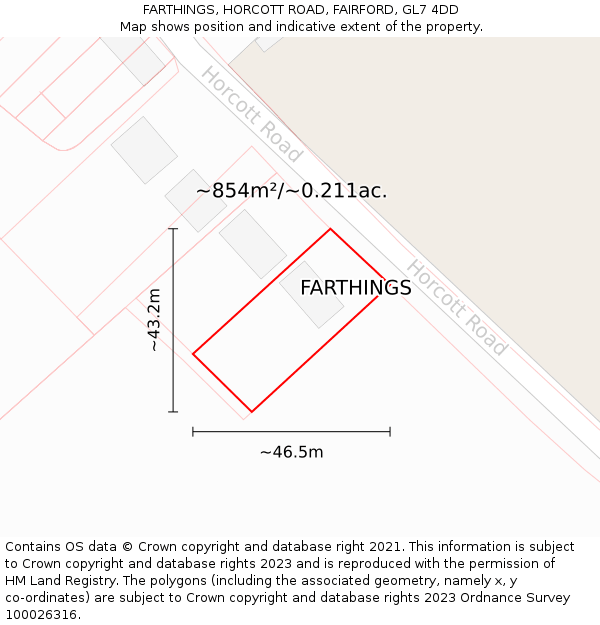 FARTHINGS, HORCOTT ROAD, FAIRFORD, GL7 4DD: Plot and title map