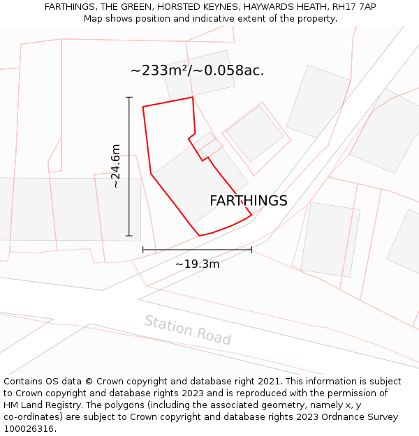 FARTHINGS, THE GREEN, HORSTED KEYNES, HAYWARDS HEATH, RH17 7AP: Plot and title map