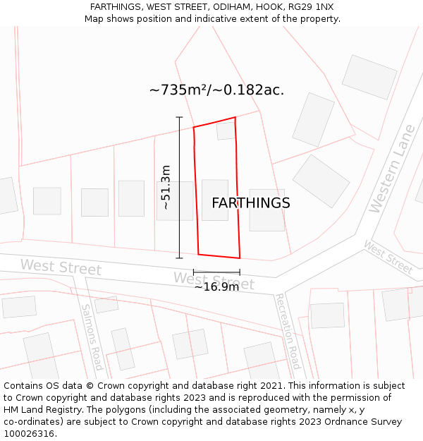 FARTHINGS, WEST STREET, ODIHAM, HOOK, RG29 1NX: Plot and title map