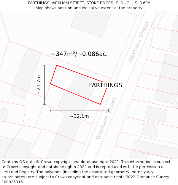 FARTHINGS, WEXHAM STREET, STOKE POGES, SLOUGH, SL3 6PA: Plot and title map