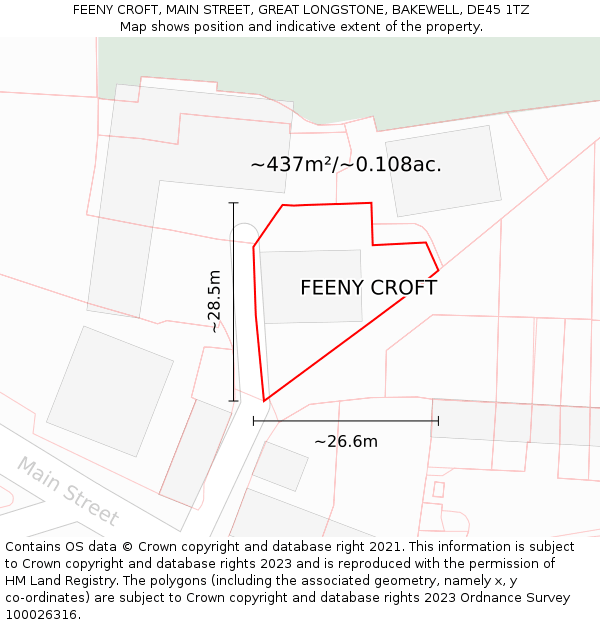 FEENY CROFT, MAIN STREET, GREAT LONGSTONE, BAKEWELL, DE45 1TZ: Plot and title map