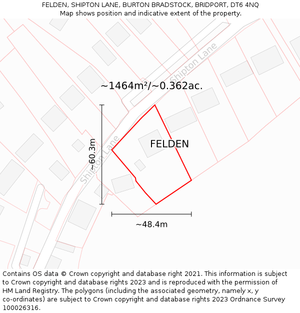 FELDEN, SHIPTON LANE, BURTON BRADSTOCK, BRIDPORT, DT6 4NQ: Plot and title map