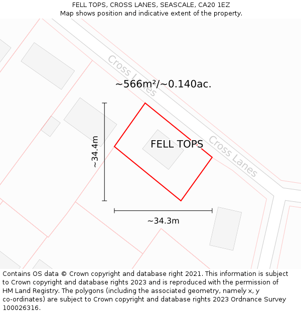 FELL TOPS, CROSS LANES, SEASCALE, CA20 1EZ: Plot and title map