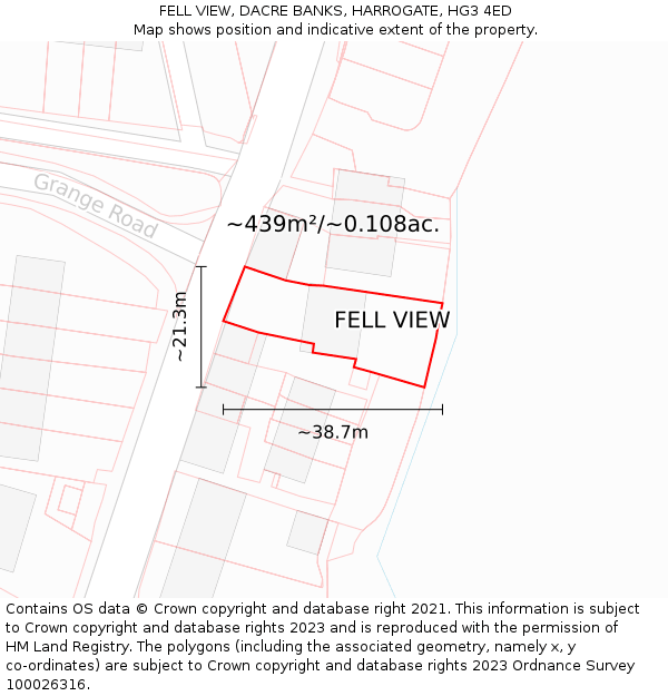 FELL VIEW, DACRE BANKS, HARROGATE, HG3 4ED: Plot and title map