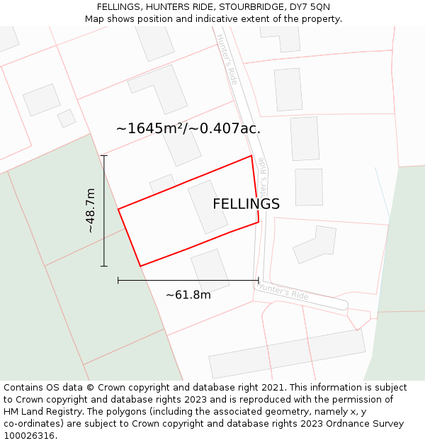 FELLINGS, HUNTERS RIDE, STOURBRIDGE, DY7 5QN: Plot and title map