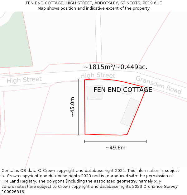 FEN END COTTAGE, HIGH STREET, ABBOTSLEY, ST NEOTS, PE19 6UE: Plot and title map