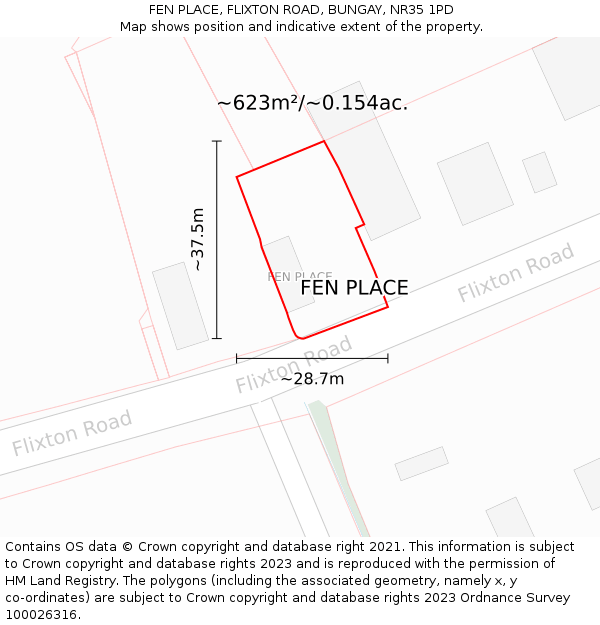 FEN PLACE, FLIXTON ROAD, BUNGAY, NR35 1PD: Plot and title map