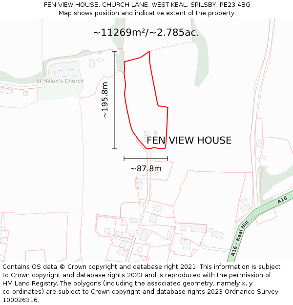 FEN VIEW HOUSE, CHURCH LANE, WEST KEAL, SPILSBY, PE23 4BG: Plot and title map