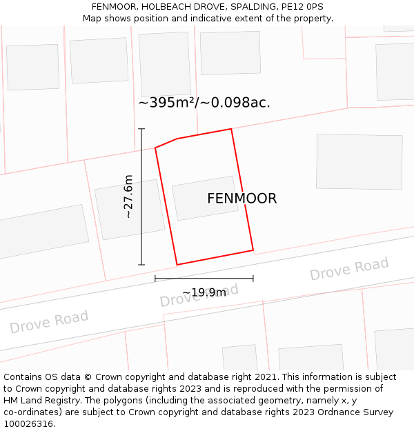 FENMOOR, HOLBEACH DROVE, SPALDING, PE12 0PS: Plot and title map