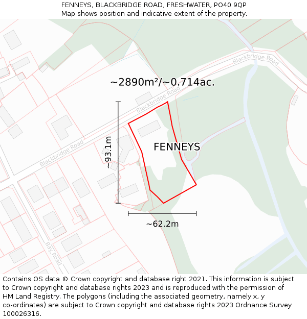 FENNEYS, BLACKBRIDGE ROAD, FRESHWATER, PO40 9QP: Plot and title map