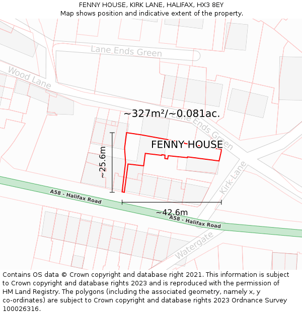 FENNY HOUSE, KIRK LANE, HALIFAX, HX3 8EY: Plot and title map