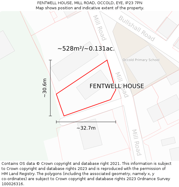 FENTWELL HOUSE, MILL ROAD, OCCOLD, EYE, IP23 7PN: Plot and title map