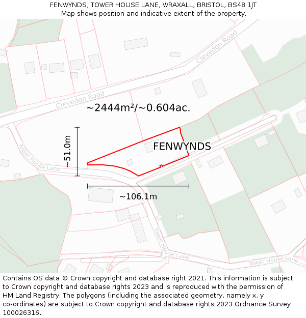 FENWYNDS, TOWER HOUSE LANE, WRAXALL, BRISTOL, BS48 1JT: Plot and title map