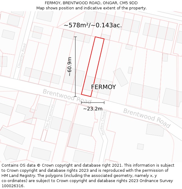 FERMOY, BRENTWOOD ROAD, ONGAR, CM5 9DD: Plot and title map