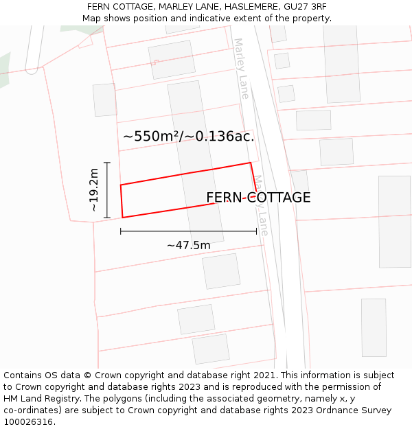 FERN COTTAGE, MARLEY LANE, HASLEMERE, GU27 3RF: Plot and title map