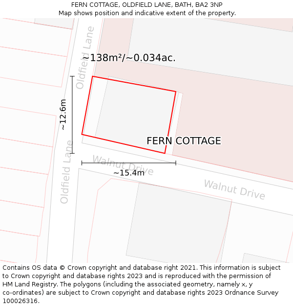 FERN COTTAGE, OLDFIELD LANE, BATH, BA2 3NP: Plot and title map