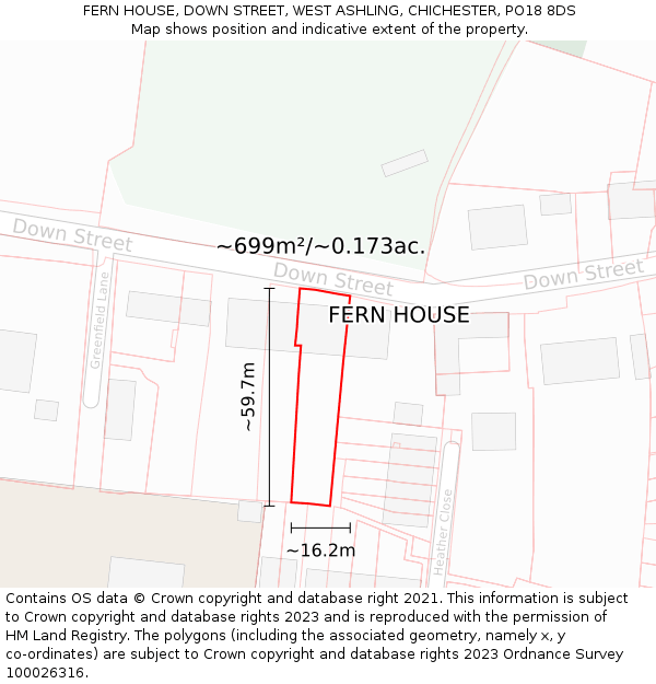 FERN HOUSE, DOWN STREET, WEST ASHLING, CHICHESTER, PO18 8DS: Plot and title map