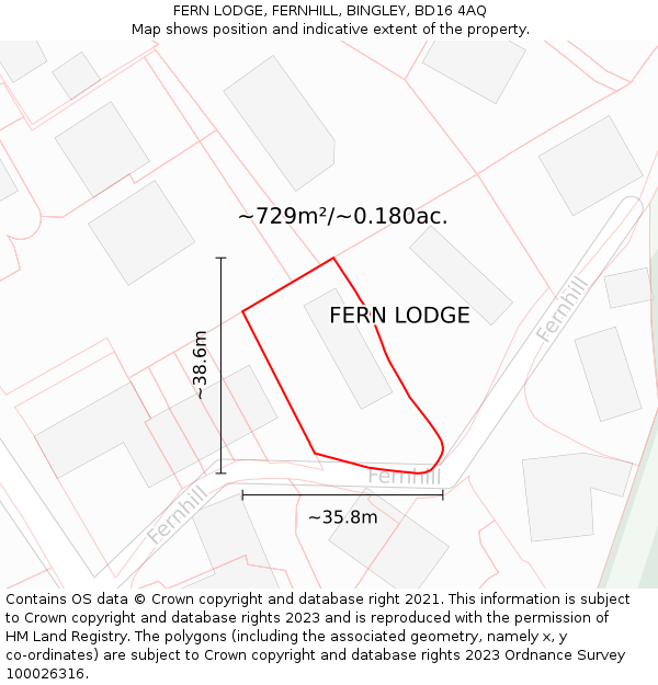 FERN LODGE, FERNHILL, BINGLEY, BD16 4AQ: Plot and title map