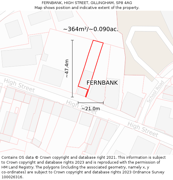 FERNBANK, HIGH STREET, GILLINGHAM, SP8 4AG: Plot and title map