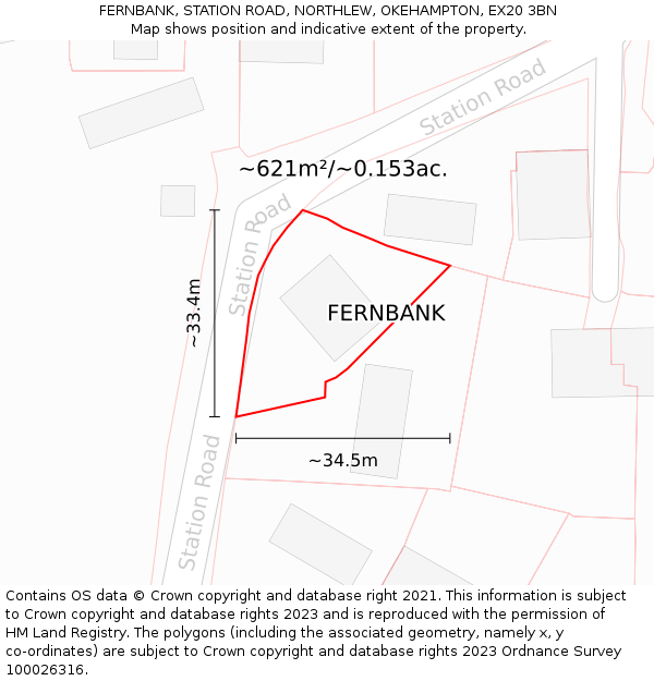 FERNBANK, STATION ROAD, NORTHLEW, OKEHAMPTON, EX20 3BN: Plot and title map