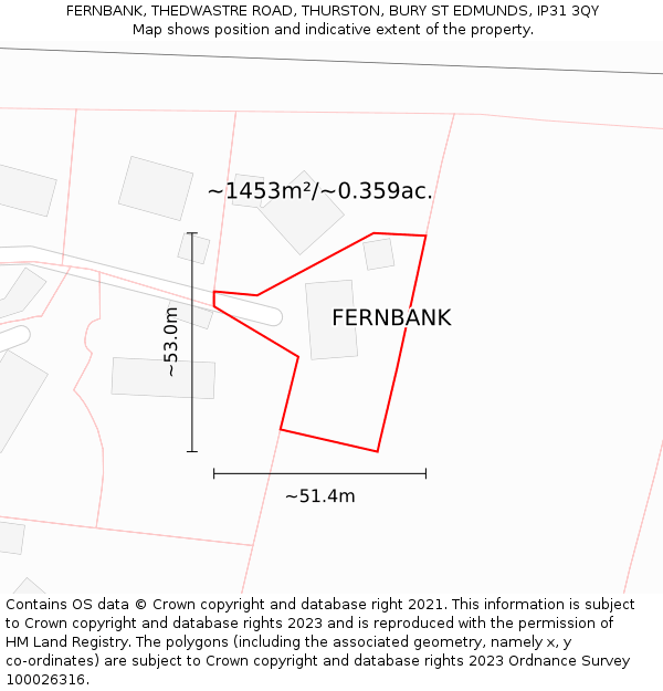 FERNBANK, THEDWASTRE ROAD, THURSTON, BURY ST EDMUNDS, IP31 3QY: Plot and title map