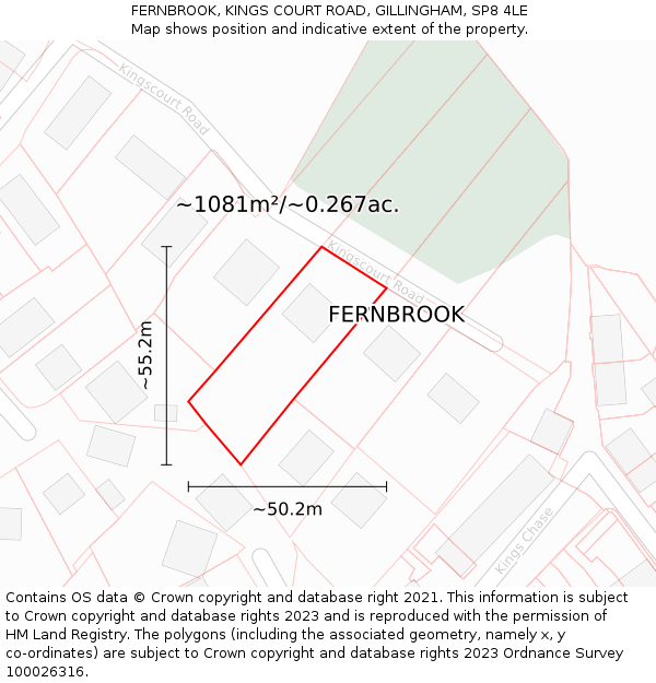 FERNBROOK, KINGS COURT ROAD, GILLINGHAM, SP8 4LE: Plot and title map