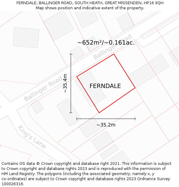 FERNDALE, BALLINGER ROAD, SOUTH HEATH, GREAT MISSENDEN, HP16 9QH: Plot and title map