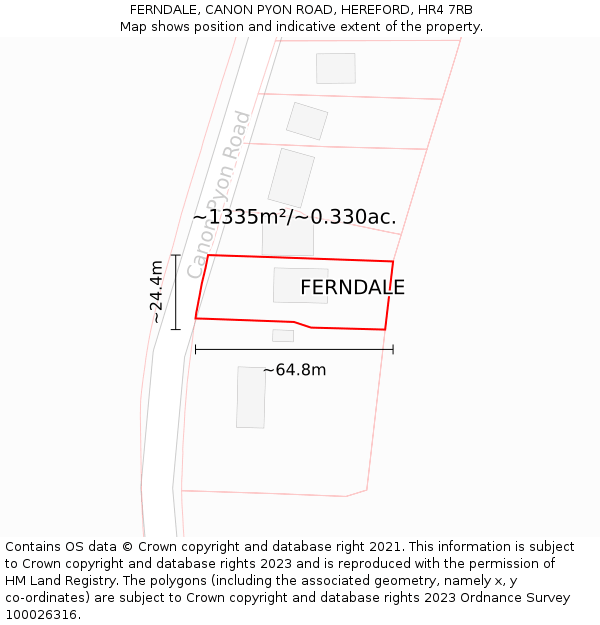 FERNDALE, CANON PYON ROAD, HEREFORD, HR4 7RB: Plot and title map