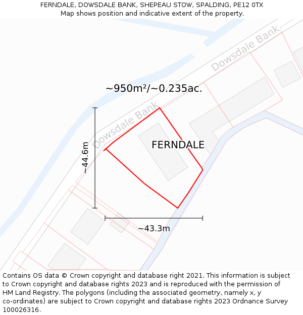 FERNDALE, DOWSDALE BANK, SHEPEAU STOW, SPALDING, PE12 0TX: Plot and title map