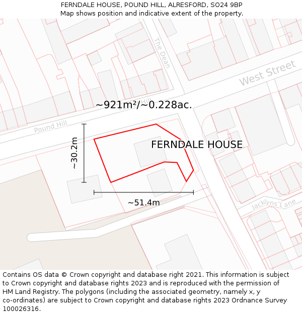 FERNDALE HOUSE, POUND HILL, ALRESFORD, SO24 9BP: Plot and title map