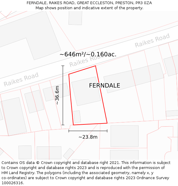 FERNDALE, RAIKES ROAD, GREAT ECCLESTON, PRESTON, PR3 0ZA: Plot and title map