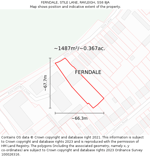 FERNDALE, STILE LANE, RAYLEIGH, SS6 8JA: Plot and title map