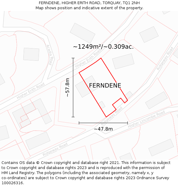 FERNDENE, HIGHER ERITH ROAD, TORQUAY, TQ1 2NH: Plot and title map