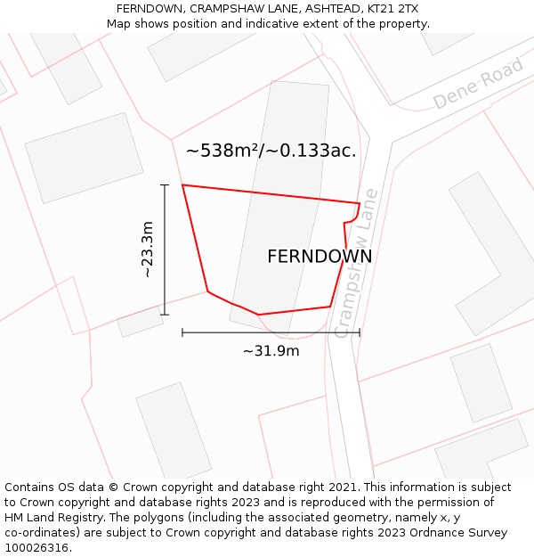 FERNDOWN, CRAMPSHAW LANE, ASHTEAD, KT21 2TX: Plot and title map